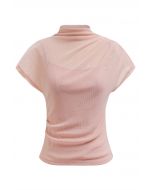 Shimmery Mock Neck Mesh Top in Pink