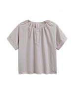 Buttoned Front Roll-Cuff Dolly Top in Dusty Pink