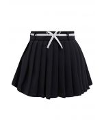 Bowknot Embellished Pleated Mini Skorts in Black