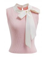 Bowknot Decor Sleeveless Knit Top in Pink