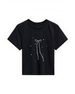 Bowknot Print Short Sleeve T-Shirt in Black