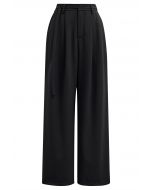 Belted Waist Pleated Palazzo Pants in Black