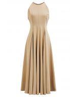 Refined Halter Neck Panelled Midi Dress in Camel