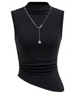 Detachable Necklace Adorned Asymmetric Sleeveless Top in Black