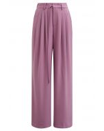 Adjustable Belt Pleated Straight-Leg Pants in Violet