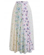 Floral Patchwork Asymmetric Cotton Maxi Skirt 