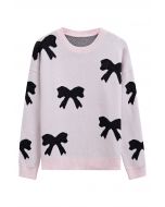 Black Cartoon Bowknot Jacquard Knit Sweater