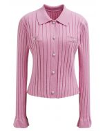 Heart-Shape Button Down Collar Knit Top in Pink