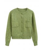 Toasty Patch Pockets Buttoned Knit Cardigan in Moss Green