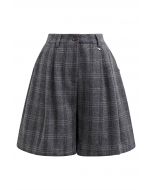 Throwback Plaid Wool-Blend Shorts in Grey