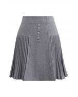 Refined Pleats Button Trim Knitted Mini Skirt in Grey