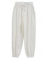 Ankle Zip Drawstring Lounge Pants in Ivory