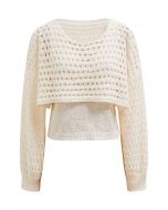 Distinctive Hollow Out Two-Piece Smock Top in Cream