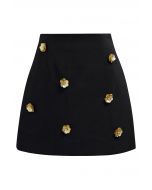 3D Golden Flower Embellished Mini Skirt in Black