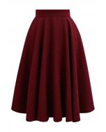 Autumn Edit Tweed Flare Midi Skirt in Burgundy