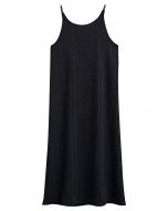 Wondrous Embossed Texture Tie-Strap Midi Dress in Black