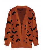 Moonlit Bats and Stars Open Front Knit Cardigan in Pumpkin