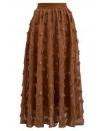 Tassel Spots Elastic Midi Skirt in Caramel