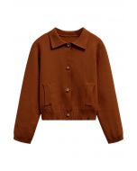 Classic Collar Button Down Knit Jacket in Caramel