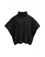 Warmth Turtleneck Cable Knit Cape Sweater in Black