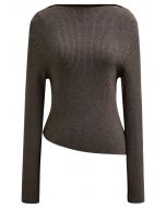 Slanted Hem Ribbed Knit Top in Taupe