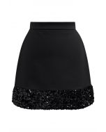 Shine Glamour Sequin Hem Mini Skirt in Black