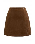 Retro Chic Faux Suede Mini Skirt in Caramel