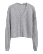 Solid Color Pearly Button Knit Cardigan in Grey