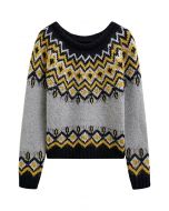 Nordic Charm Fair Isle Knit Sweater in Grey