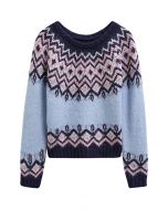 Nordic Charm Fair Isle Knit Sweater in Blue