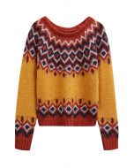 Nordic Charm Fair Isle Knit Sweater in Orange