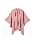 Whisper Soft Pocket Fringed Hem Poncho in Pink