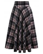 Sophisticated Plaid A-Line Midi Skirt in Pink