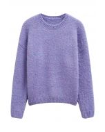 Ribbed Fuzzy Soft Knit Sweater in Purple