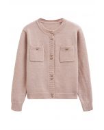 Stylish Button Shimmer Fringe Knit Cardigan in Light Pink