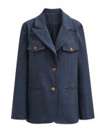 Decorative Pocket Peak Lapel Buttoned Blazer in Navy