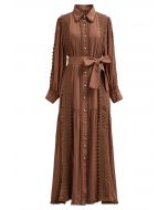 Captivating Lace Tie-Waist Button Down Maxi Dress in Brown