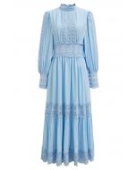 Victorian Elegance Cutwork Lace Maxi Dress in Baby Blue