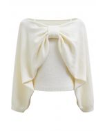 Mesmerizing Bowknot Cami Top and Sweater Set in Cream