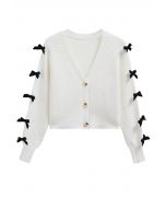 Bowknot Split Sleeve Button Down Cropped Cardigan in White