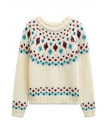 Snowflake Wonderland Fair Isle Knit Sweater in Cream