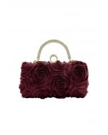 Opulent Rose Rhinestone Handle Clutch in Burgundy