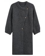 Warmth Wrapped Asymmetric Buttoned Knit Longline Cardigan in Smoke