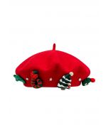 Christmas-Themed Wool-Blend Beret in Red