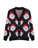 Fuzzy Santa Claus Button Down Knit Cardigan in Black