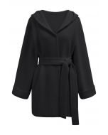 Tender Touch Belted Hooded Knit Coat in Black