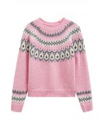 Playful Waterdrop Fair Isle Knit Sweater in Pink