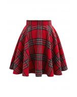 Festive Charm Tartan Flare Mini Skirt in Red