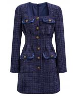 Polished Button Flap Pocket Tweed Mini Dress