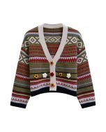 Stitch Flowers Fair Isle Wool Cardigan in Army Green